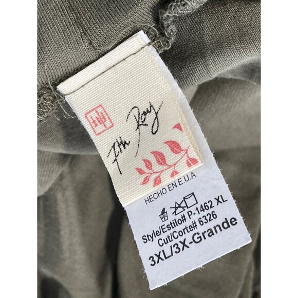 7th Ray Pants Plus Size 3XL Pull On Elastic Waist Side Slit Wide Leg Olive Green - Picture 4 of 8